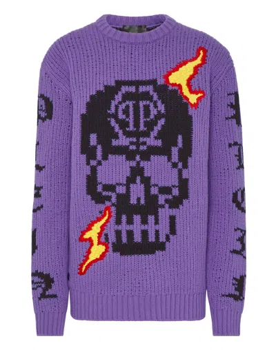 Philipp Plein Skull Intarsia-knit Jumper In Purple