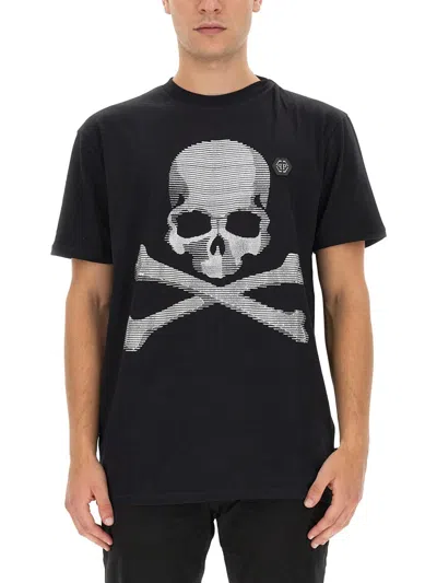 Philipp Plein Round Neck Skull Rhinestone T-shirt In Black