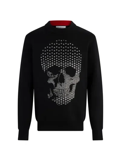 Philipp Plein Round-neck Skull-strass Sweater In Black