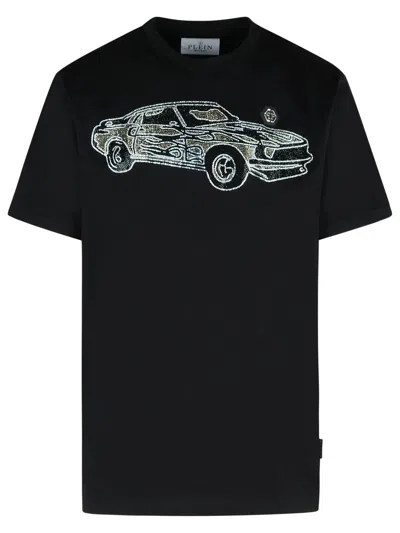 Philipp Plein Round Neck Ss Embellished Cars Racing Jersey T-shirt In Black