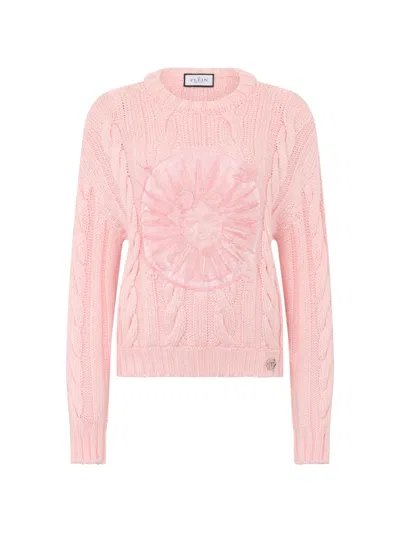 Philipp Plein Round-neck Sun-embroidered Sweater In Pink