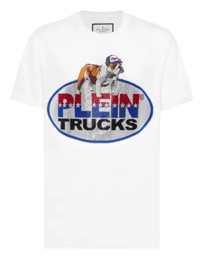 Philipp Plein Round Neck T-shirt Bulldog Crystal In White