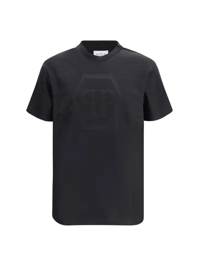 Philipp Plein Round Neck T-shirt Jacquard Hexagon Line In Black