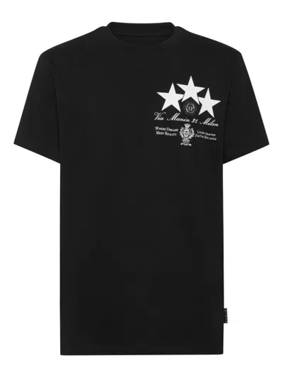PHILIPP PLEIN ROUND-NECK T-SHIRT LEATHER `PATCH STARS`