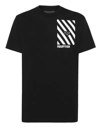 Philipp Plein Rhinestone-embellished Striped T-shirt In Black