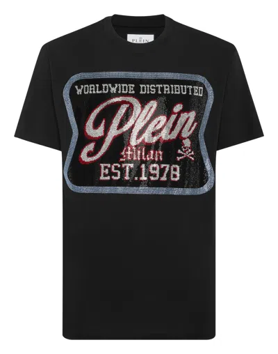 Philipp Plein Round Neck T-shirt Patch Plein Milan In Black
