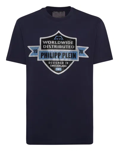 Philipp Plein Round Neck T-shirt Pp Crest In Blue