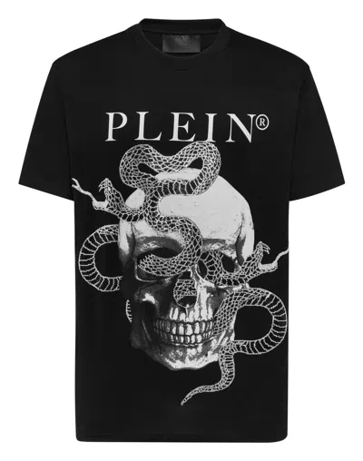 Philipp Plein Round Neck T-shirt Skull Snake In Black