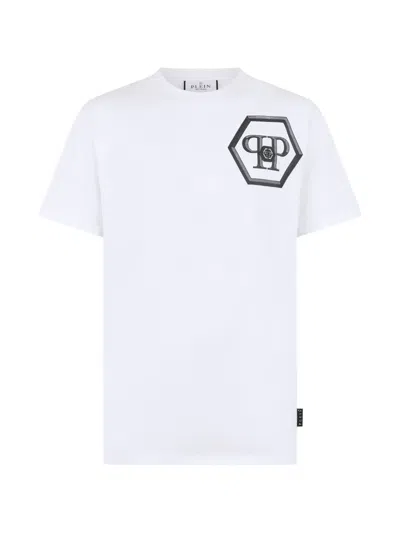 Philipp Plein Printed Logo Crew Neck Short Sleeve T-shirt In White