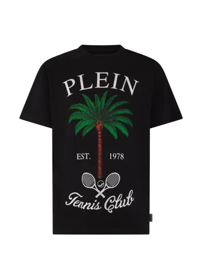 Philipp Plein Round Neck T-shirt Tennis Club Stones In Black