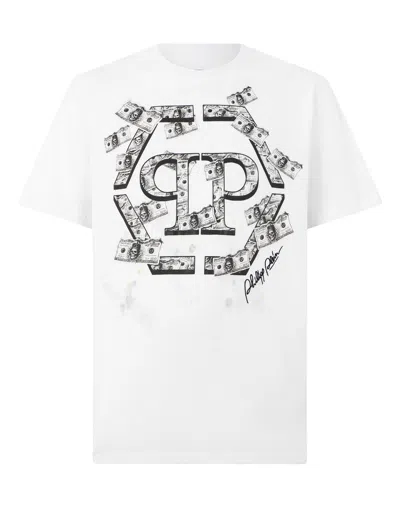 Philipp Plein Round Neck T-shirt Dollar Hexagon In White