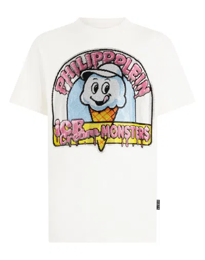 Philipp Plein Round Neck T-shirt Ice Cream Monsters In Brown