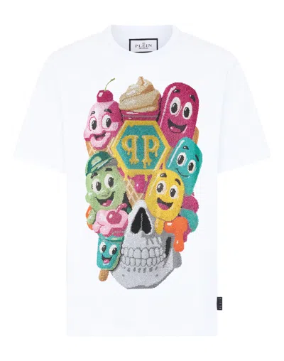 Philipp Plein Round Neck T-shirt Little Ice Cream Skull In Multi