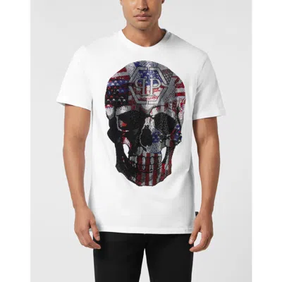 Philipp Plein Round Neck T-shirt Skull America Men In White
