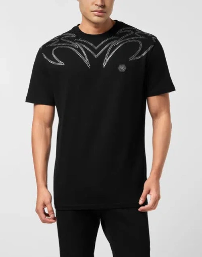 Philipp Plein Round Neck T-shirt Texas Studs Men In Black