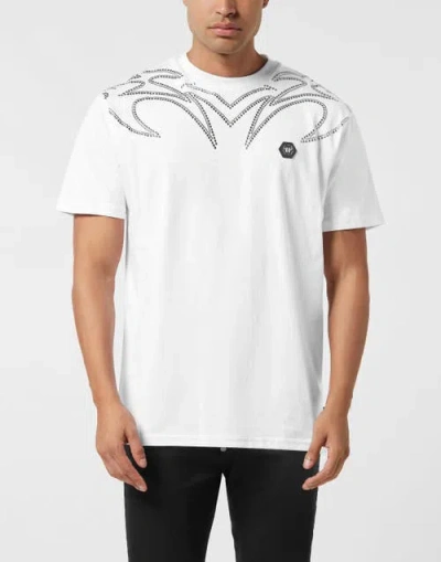 Philipp Plein Round Neck T-shirt Texas Studs Men In White