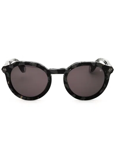 Philipp Plein Round Unisex Designer Sunglasses In Black