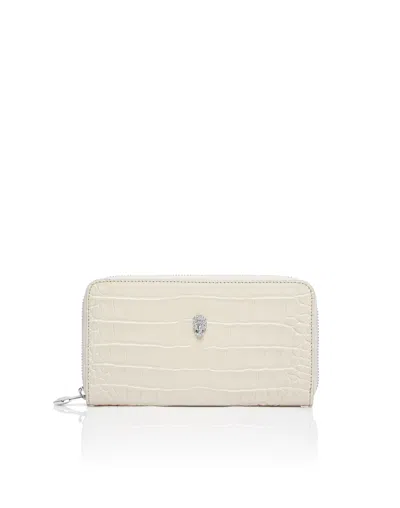 Philipp Plein Rounded Zip Wallet Cocco In Neutral