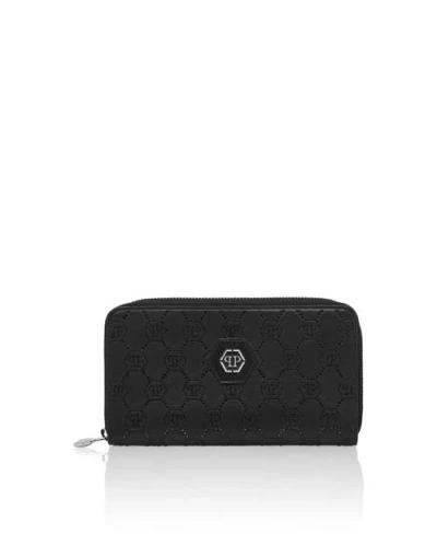 Philipp Plein Rounded Zip Wallet Monogram Strass Women In Red