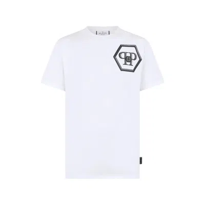 Philipp Plein White Logo Print T-shirt In Gray