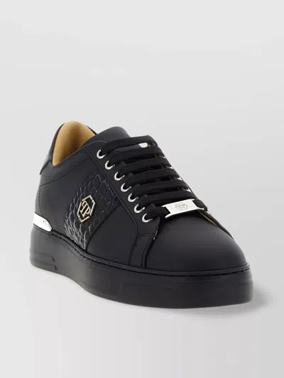 Philipp Plein 'rubber Sole' Sneakers With 'textured Panel' In Black