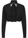 Philipp Plein Ruffled Cotton Cropped Shirt In Black