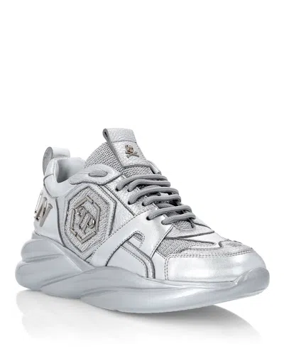 Philipp Plein Runner Mix Materials Iconic Plein Plein Hurricane In Silver
