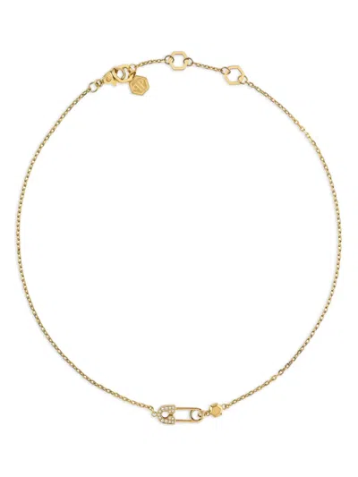 Philipp Plein Gold Crystal Safety-pin Necklace In Neutral
