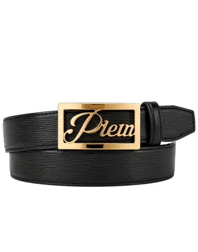 Philipp Plein Plein Signature Log Leather Belt Men In Black