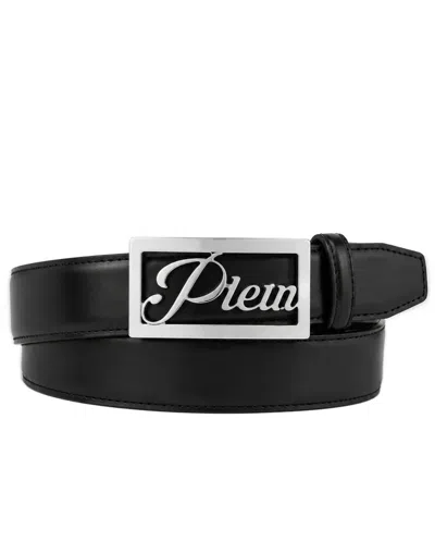 Philipp Plein Plein Signature Log Leather Belt Men In Black