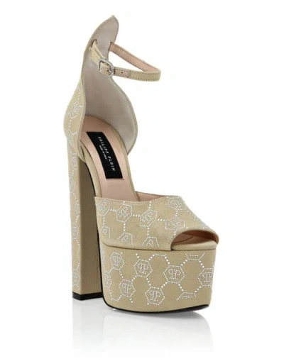 Philipp Plein Sandals High Heels Strass Monogram Women In Green