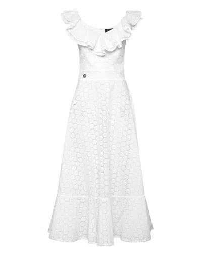 Philipp Plein Sangallo Long Dress Lace In White