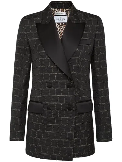 Philipp Plein Sartorial Jacquard Double-breasted Blazer In Black