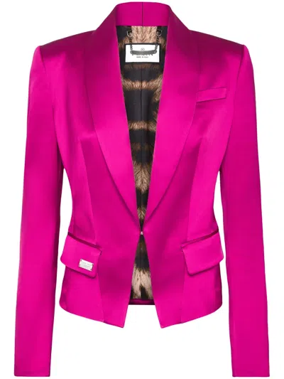Philipp Plein Sartorial Single-breasted Satin Blazer In 粉色