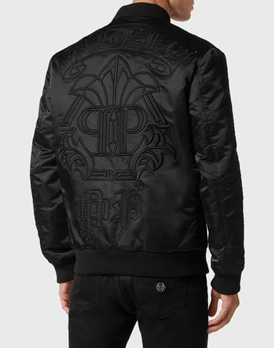 Philipp Plein Satin Bomber Gothic Banner In Black