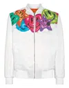 Philipp Plein Smile Satin Bomber Jacket In White