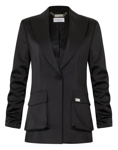 Philipp Plein Satin Cargo Fit Blazer In Black