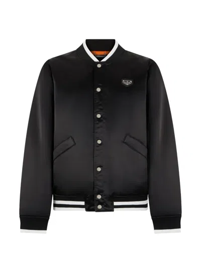 Philipp Plein Satin College Bomber Plein Logo Men In Black