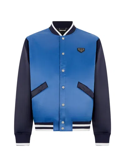 Philipp Plein Satin College Bomber Plein Logo Men In Blue