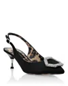 Philipp Plein Satin Decollete Slingback Low Heels Crystal Hexagon In Black
