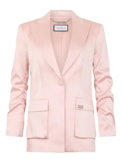 Philipp Plein Satin Flap-pockets Blazer In Pink