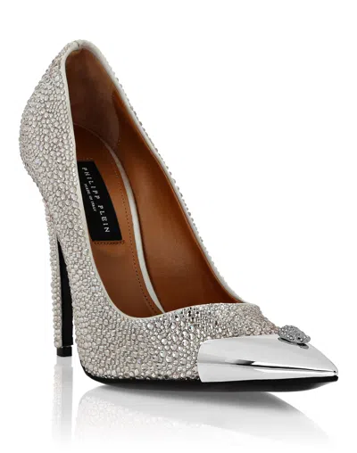 Philipp Plein Satin Hi-heels Mix Strass In Nude