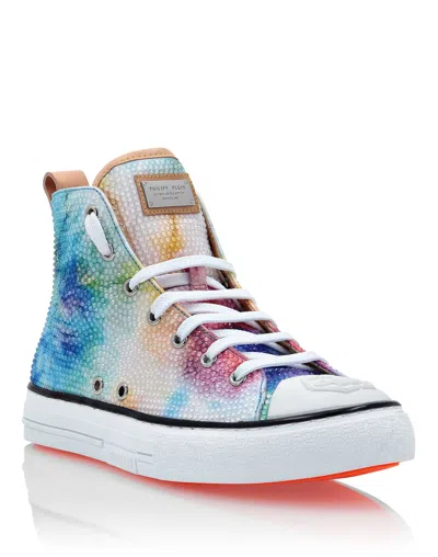 Philipp Plein Satin Hi-top Sneakers Tie Dye In Multi