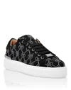 Philipp Plein Satin Lo-top Sneakers Strass Monogram In Black