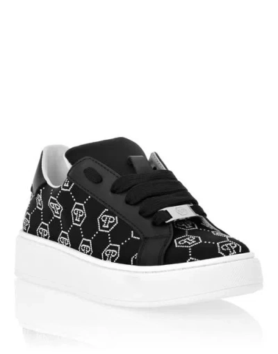 Philipp Plein Kids'  Satin Lo-top Sneakers Monogram Strass Girl In Black