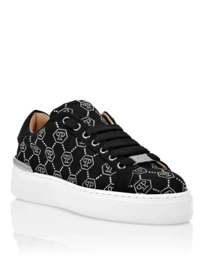 Philipp Plein Satin Lo-top Sneakers Strass Monogram Women In Black