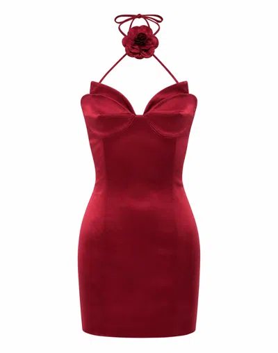 Philipp Plein Satin Mini Dress Flower In Red