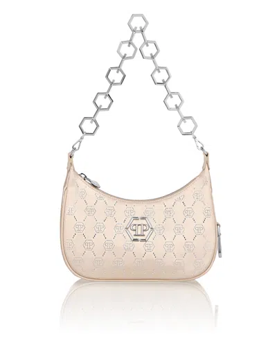 Philipp Plein Satin Shoulder Bag Monogram Strass