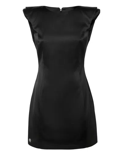 Philipp Plein Satin Stretch Mini Dress Sartorial In Black