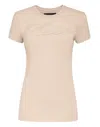 Shop Philipp Plein Satin T-shirt Round Neck Ss Embroidery Signature In Beige